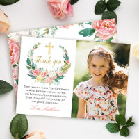 Pink Floral Wreath Heilige Kommune Danke Karte