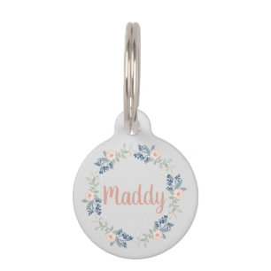 Pink Floral Wreath Individuelle Name Katze Pet ID Haustiermarke