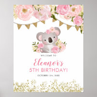 Pink Floral Wreath Koala Kid's Geburtstag Willkomm