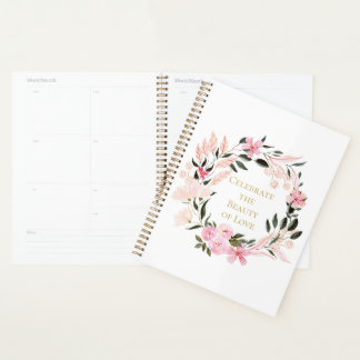 Pink Floral Wreath Spiral Notebook Planer