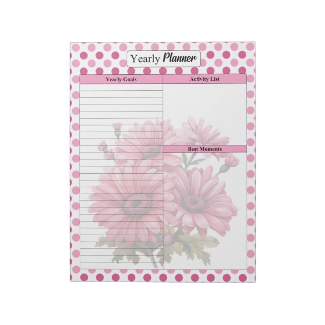 Pink Floral Years Planner Notizblock (Rotiert)