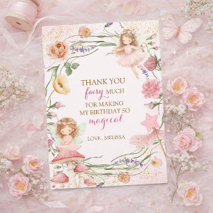 Pink Florales Magisches Feen-Garten Mädchen Geburt Dankeskarte