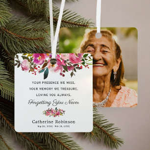 Pink-florales Memorial-Foto Keepake Ornament Aus Metall