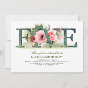 Pink Florals 5 5. Geburtstagsparty Einladung