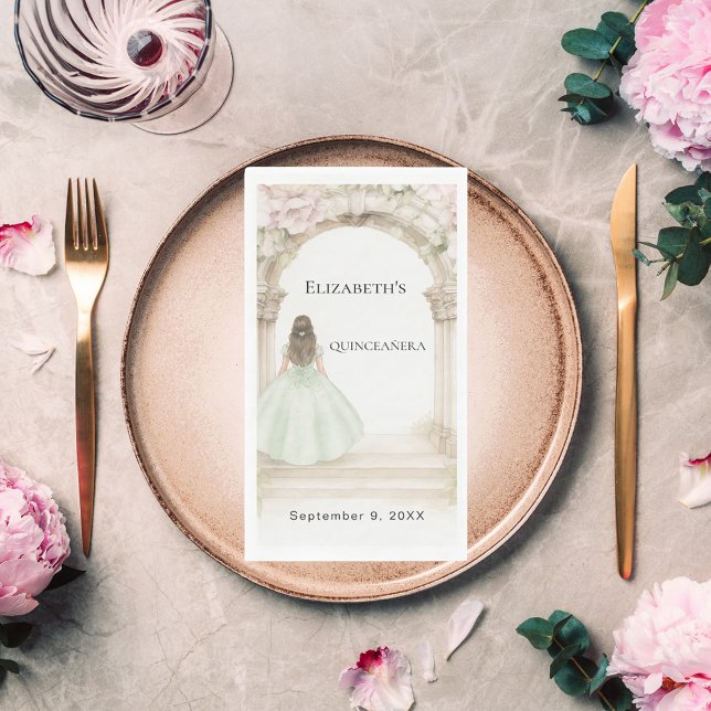 Pink florals arch green dress birthday luncheon serviette (Von Creator hochgeladen)