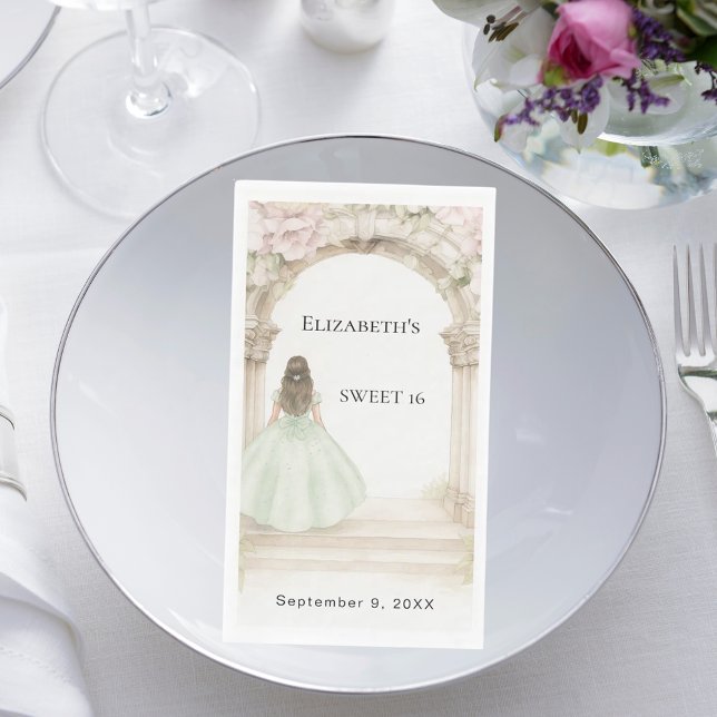 Pink florals arch green dress Sweet 16 Serviette (Von Creator hochgeladen)