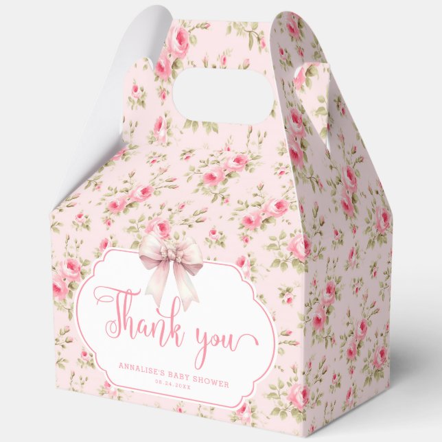 Pink Florals Bow Es ist ein Mädchen Baby Dusche Vi Geschenkschachtel (Vorderseite)