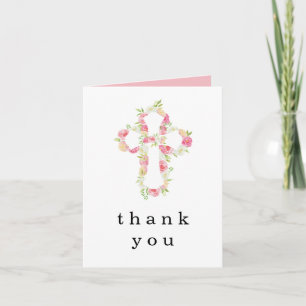 Pink Florals Cross Taufe Christening Vielen Dank Einladung