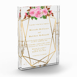 Pink Florals Geometric Keepake Wedding Einladung Fotoblock