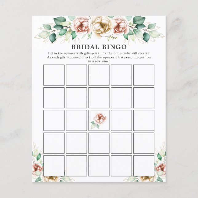 Pink Florals Greenery Brautparty Bingo Game (Vorderseite)