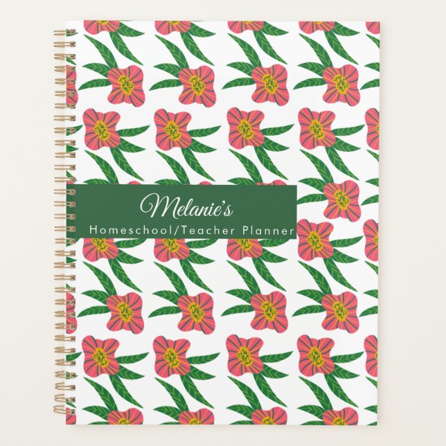Pink Florals Lehrerin Schule Homeschool Planer (Vorderseite)