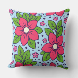 Pink Florals with Bold Petals and Green Leaves Kissen