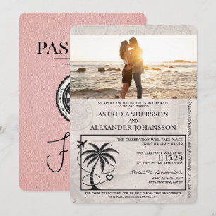 Pink Florida Passport Hochzeit Einladung