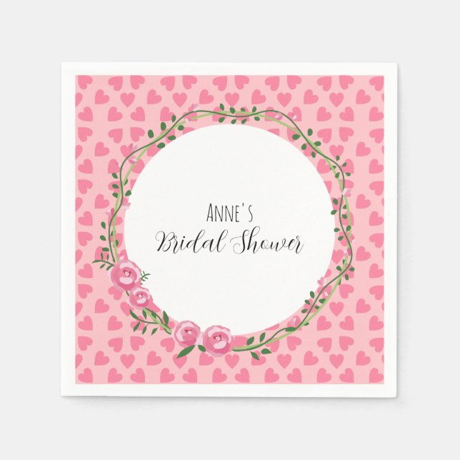 Pink flower and heart bridal shower Paper Napkin Serviette (Vorderseite)