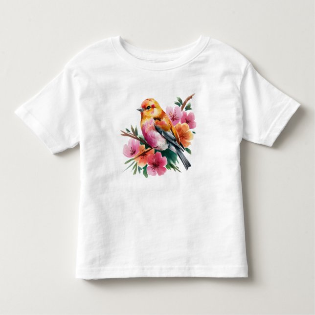 Pink Flower Bird Kleinkind T-shirt (Vorderseite)