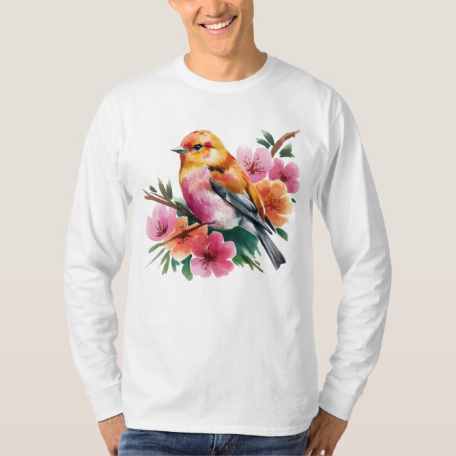 Pink Flower Bird T-Shirt (Vorderseite)