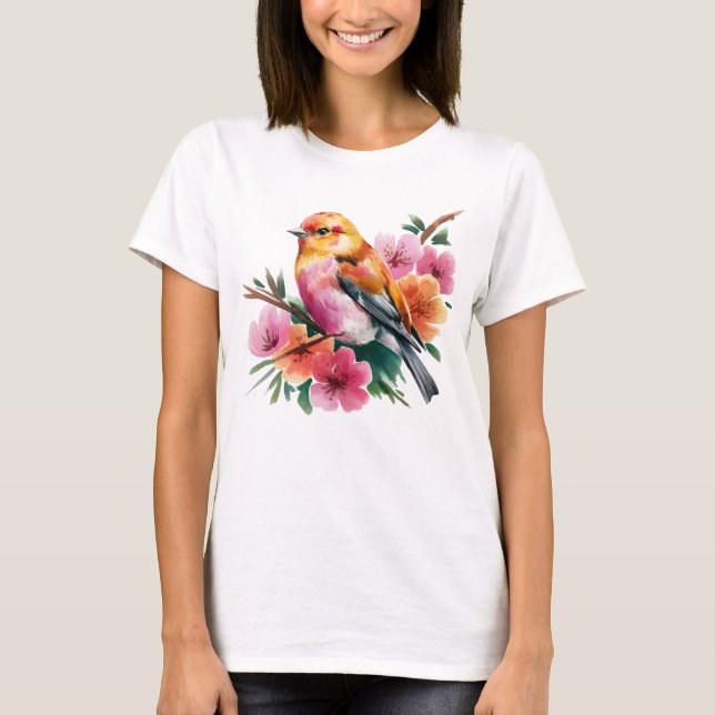 Pink Flower Bird T-Shirt (Vorderseite)
