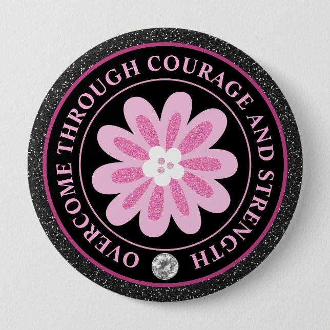 Pink Flower Breast Cancer Awareness Design Button (Vorderseite)