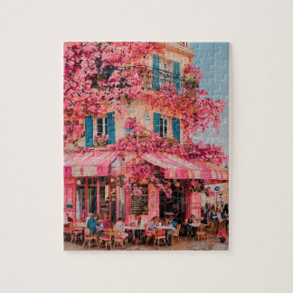 Pink Flower Café-Puzzle – Blühendes Paradies in Ro Puzzle
