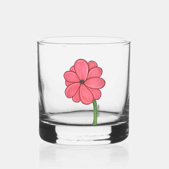 Pink Flower Full with Blue background Whiskyglas (Vorderseite)