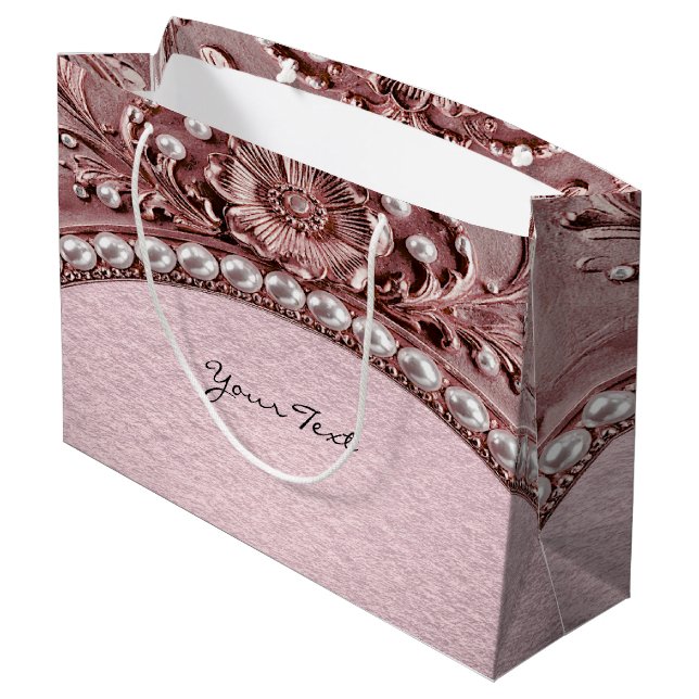 Pink Flower Gift Bag Große Geschenktüte (Rückseite Schrägansicht)