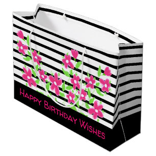 Pink Flower Happy Birthday Wünsche Große Geschenktüte