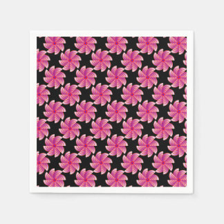 Pink flower patter black background serviette