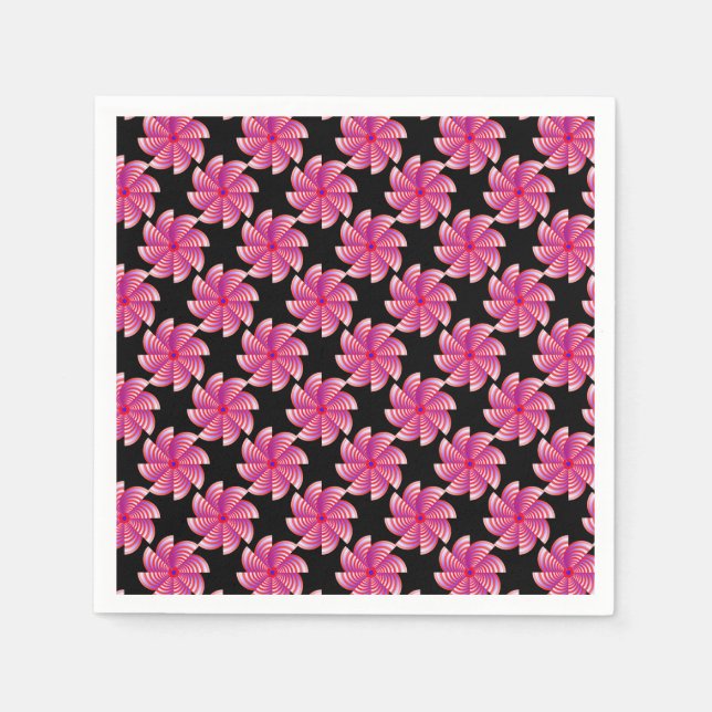 Pink flower patter black background serviette (Vorderseite)
