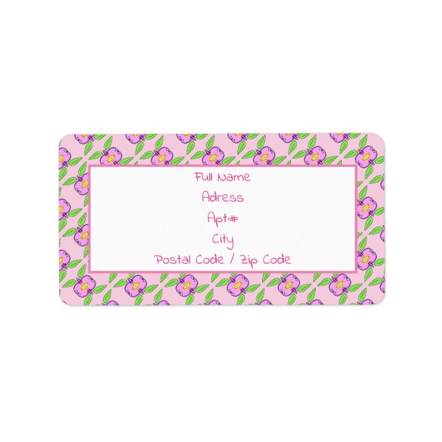 Pink Flower Sticky Label Adressaufkleber (Vorne)