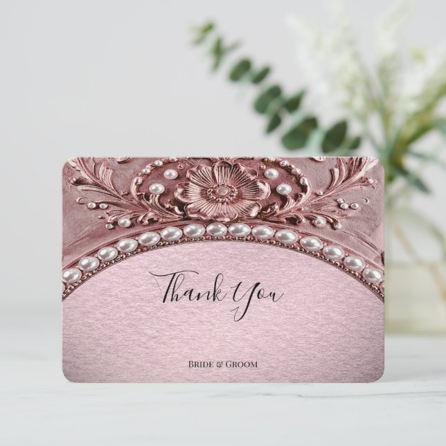Pink Flower Thank You Card Dankeskarte (Stehend Vorderseite)