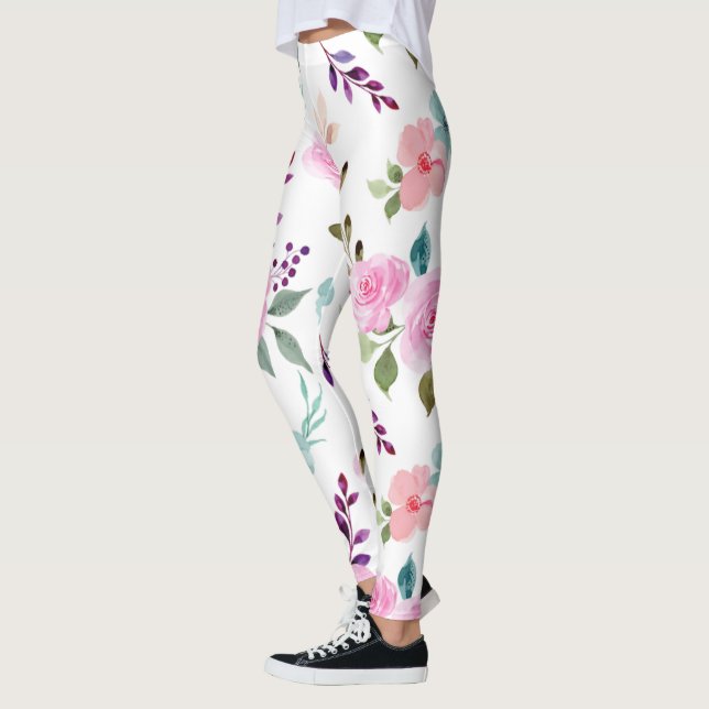 Pink flower watercolor seamless leggings (Links)