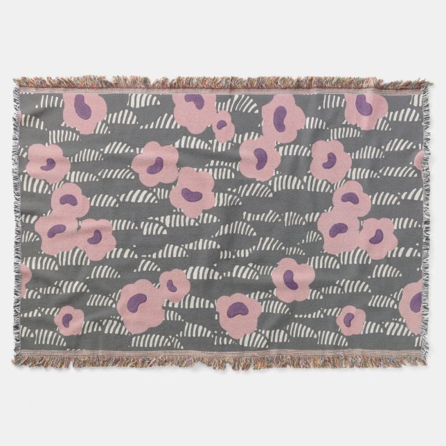 Pink Flowers Abstract Blooms Mid-century Art Deco Decke (Vorderseite)