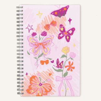 Pink Flowers and Butterflies Notizbuch