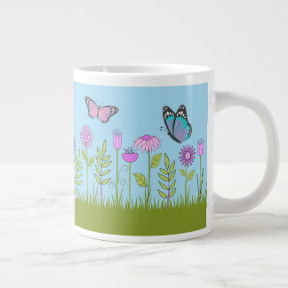 Pink Flowers and Butterfly All-Over Print Jumbo-Tasse
