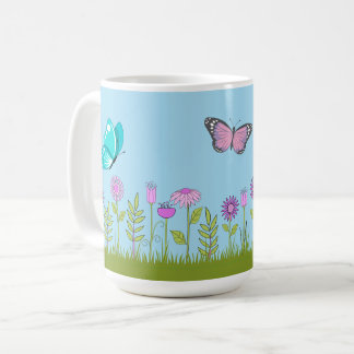 Pink Flowers and Butterfly All-Over Print Kaffeetasse