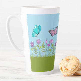 Pink Flowers and Butterfly All-Over Print Milchtasse