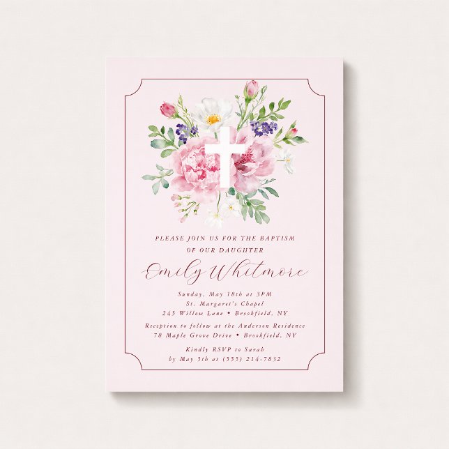 Pink FLOWERS Baptism Invitation for Girl Einladung (Von Creator hochgeladen)
