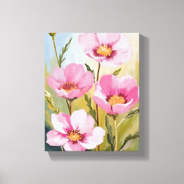 Pink Flowers | Floral Watercolor Painting Leinwanddruck (Vorderseite)