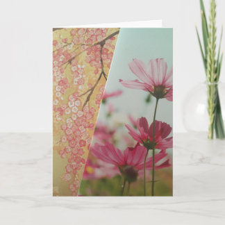 Pink Flowers Folded Greeting Card Karte