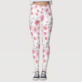 Pink flowers pattern over white leggings