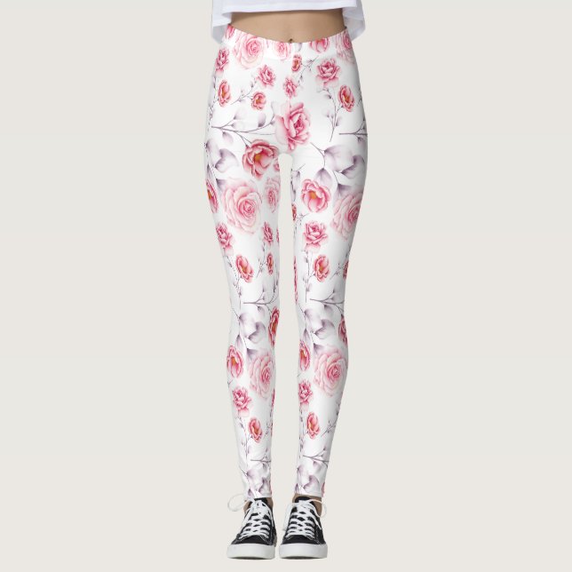 Pink flowers pattern over white leggings (Vorderseite)