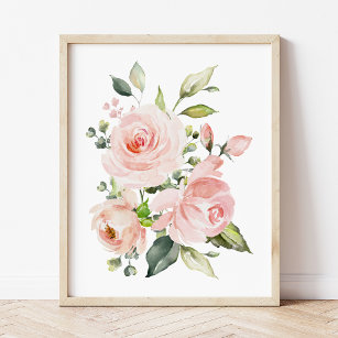 Pink Flowers, Watercolor Flowers, Girl Nursery Fotodruck