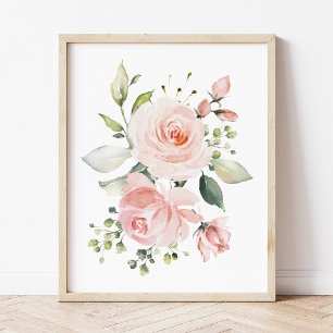 Pink Flowers, Watercolor Flowers, Girl Nursery Fotodruck