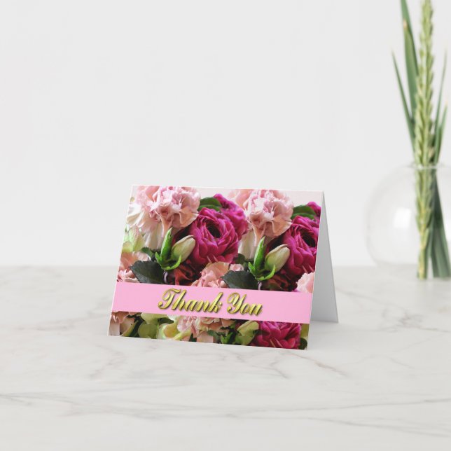 Pink Flowers Wedding Thank You Note Card Dankeskarte (Vorderseite)