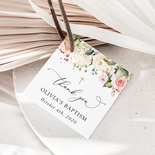 Pink Flowers, White Flowers, Boho, Floral Baptism Geschenkanhänger (Von Creator hochgeladen)