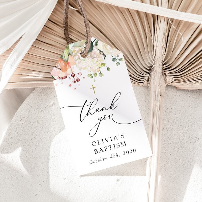 Pink Flowers, White Flowers, Boho, Floral Baptism Geschenkanhänger (Von Creator hochgeladen)