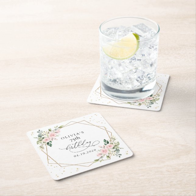 Pink Flowers, White Flowers, Greenery, Birthday Rechteckiger Pappuntersetzer (Vor Ort)