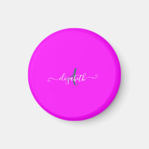 Pink Fluorescent Neon Monogram Magnet