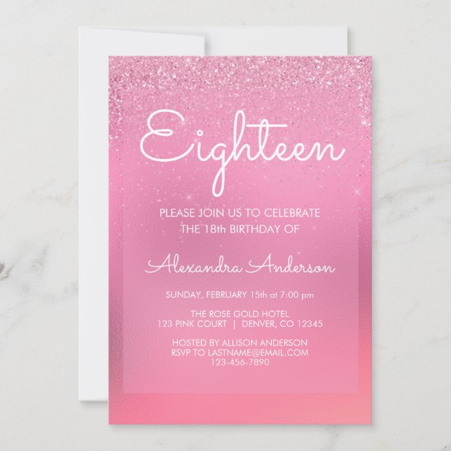 Pink Foil Girly Glitzer Sparkle 18. Geburtstag Einladung (Vorderseite)