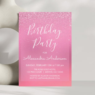 Pink Foil Girly Glitzer Sparkor jedes Alter Geburt Einladung